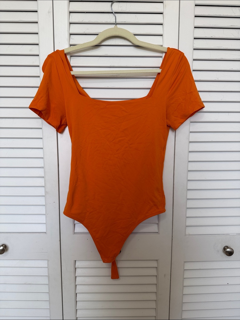 Orange Contour Squareneck Short-Sleeve Bodysuit-Aritzia